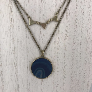 Lucky Brand‎ 2 Strand Gold tone  Double 16" Circle marbled pendant Necklace